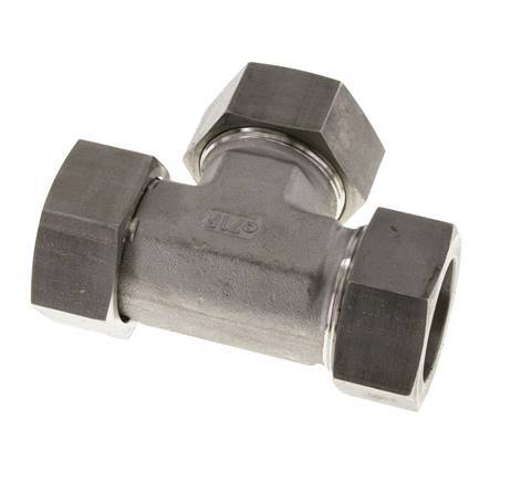 Racor en T en ángulo recto de acero inoxidable 35L con rótula 160 bar FKM ajustable ISO 8434-1