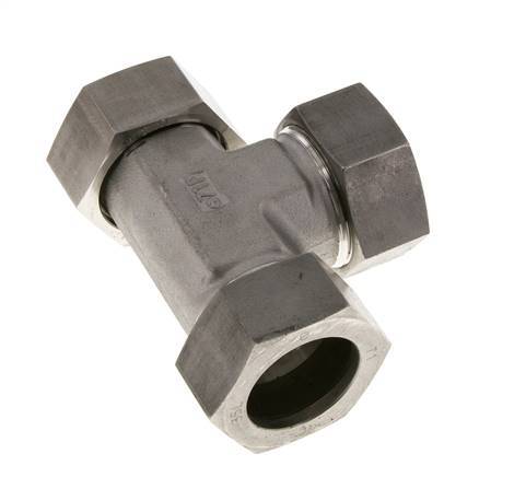 Racor en T en ángulo recto de acero inoxidable 35L con rótula 160 bar FKM ajustable ISO 8434-1