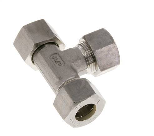 Racor de compresión en T en ángulo recto de acero inoxidable 15L con rótula 315 bar FKM ajustable ISO 8434-1