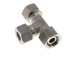 Racor de compresión en T en ángulo recto de acero inoxidable 15L con rótula 315 bar FKM ajustable ISO 8434-1