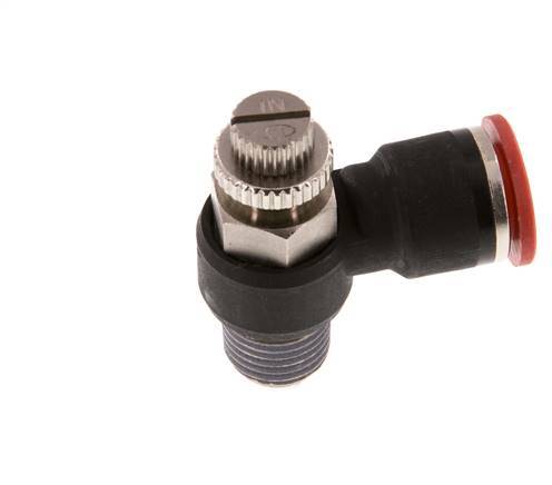 Silenciador de control de flujo Codo de entrada del medidor 10 mm - R1/4'' Latón/PA 66