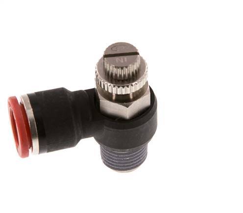 Silenciador de control de flujo Codo de entrada del medidor 10 mm - R1/4'' Latón/PA 66