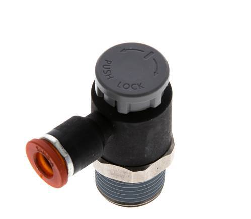 Flow Control Valve Meter-In Elbow 6 mm - R3/8'' Brass/PA 66 Locknut