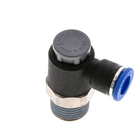 Flow Control Valve Meter-Out Elbow 10 mm - R1/2'' Brass/PA 66 Locknut