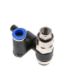 Silenciador de control de flujo Medidor de salida giratorio de 8 mm - G1/4''-G1/8'' Latón/PA 66 con válvula de retención accionada por piloto
