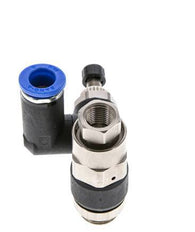 Silenciador de control de flujo Medidor de salida giratorio de 8 mm - G1/4''-G1/8'' Latón/PA 66 con válvula de retención accionada por piloto