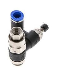 Silenciador de control de flujo Medidor de salida giratorio de 8 mm - G1/4''-G1/8'' Latón/PA 66 con válvula de retención accionada por piloto