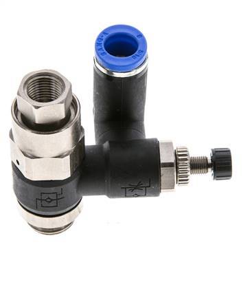Silenciador de control de flujo Medidor de salida giratorio de 8 mm - G1/4''-G1/8'' Latón/PA 66 con válvula de retención accionada por piloto