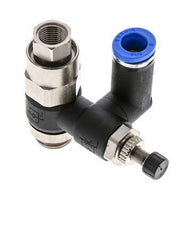 Silenciador de control de flujo Medidor de salida giratorio de 8 mm - G1/4''-G1/8'' Latón/PA 66 con válvula de retención accionada por piloto