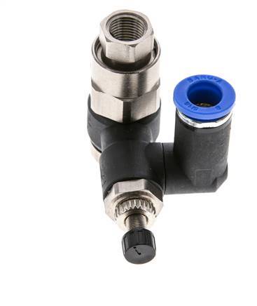 Silenciador de control de flujo Medidor de salida giratorio de 8 mm - G1/4''-G1/8'' Latón/PA 66 con válvula de retención accionada por piloto