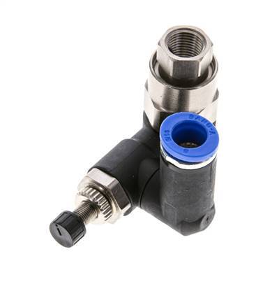 Silenciador de control de flujo Medidor de salida giratorio de 8 mm - G1/4''-G1/8'' Latón/PA 66 con válvula de retención accionada por piloto