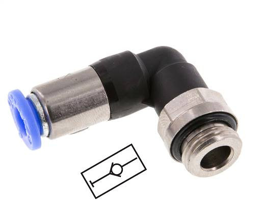 Racor rápido 6mm y M5 macho Codo autoblocante Latón/PBT 0-10bar (0-145psi)