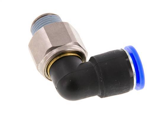 Codo de 12 mm y R3/8'' Junta giratoria con rosca macho Latón niquelado/PBT NBR Giratorio