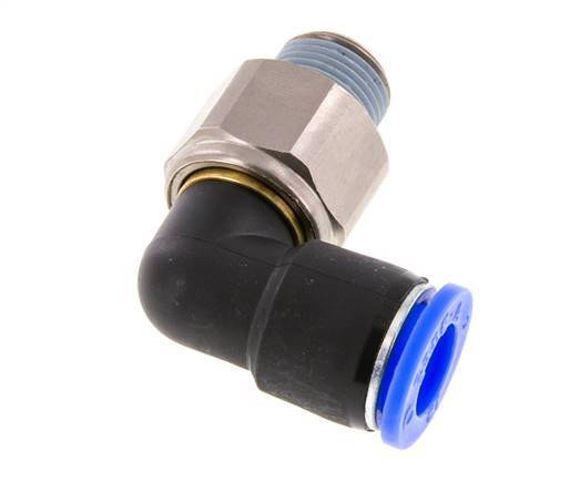 Codo de 12 mm y R3/8'' Junta giratoria con rosca macho Latón niquelado/PBT NBR Giratorio