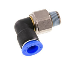 Codo de 12 mm y R3/8'' Junta giratoria con rosca macho Latón niquelado/PBT NBR Giratorio