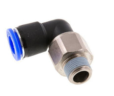 Codo de 12 mm y R3/8'' Junta giratoria con rosca macho Latón niquelado/PBT NBR Giratorio