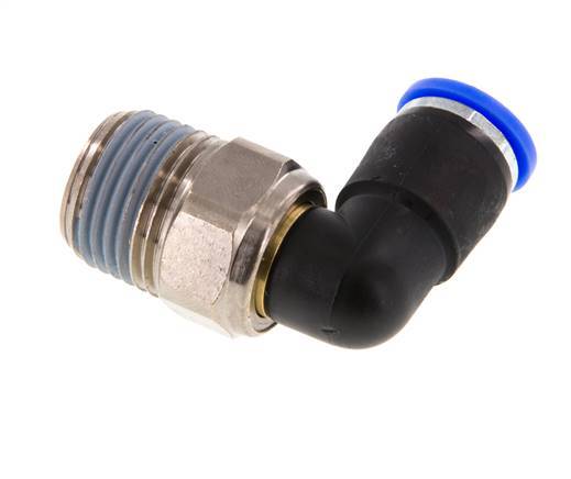 Codo de 10mm y R1/2'' Junta giratoria con rosca macho latón niquelado/PBT NBR giratorio