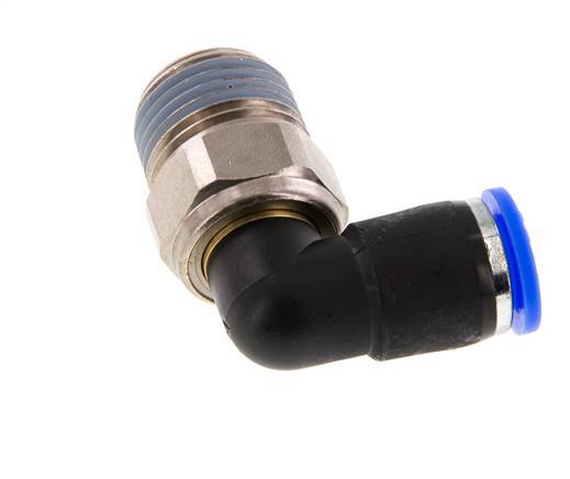 Codo de 10mm y R1/2'' Junta giratoria con rosca macho latón niquelado/PBT NBR giratorio