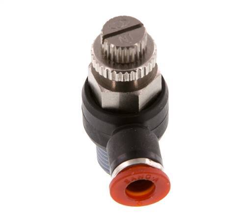 Flow Control Silencer Meter-In Elbow 6 mm - R1/4'' Brass/PA 66