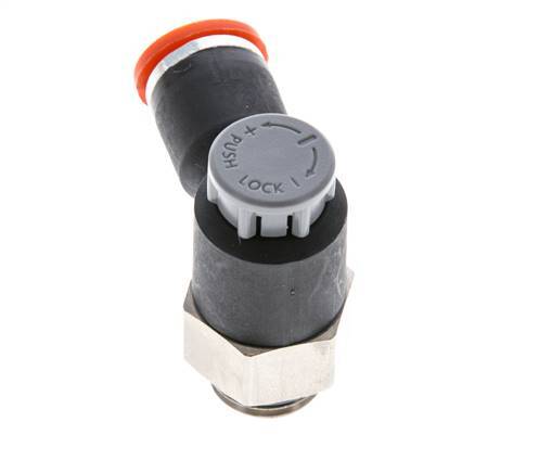 Válvula de control de flujo Codo de medición 8 mm - G1/4'' Latón/PA 66 Tuerca de seguridad