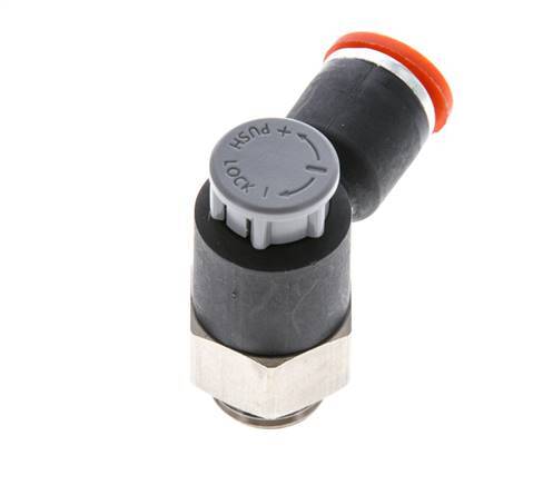 Válvula de control de flujo Codo de medición 8 mm - G1/4'' Latón/PA 66 Tuerca de seguridad