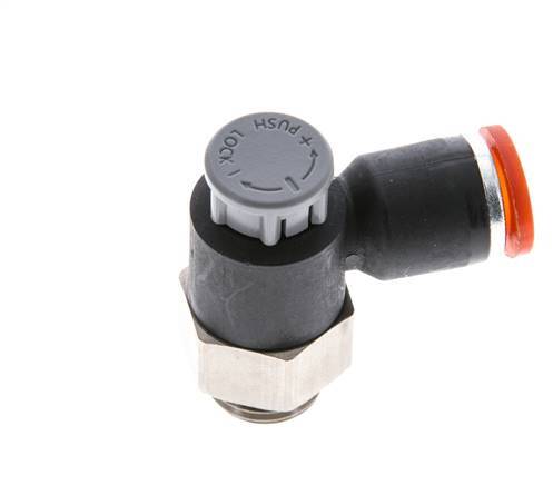 Válvula de control de flujo Codo de medición 8 mm - G1/4'' Latón/PA 66 Tuerca de seguridad