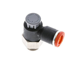 Válvula de control de flujo Codo de medición 8 mm - G1/4'' Latón/PA 66 Tuerca de seguridad