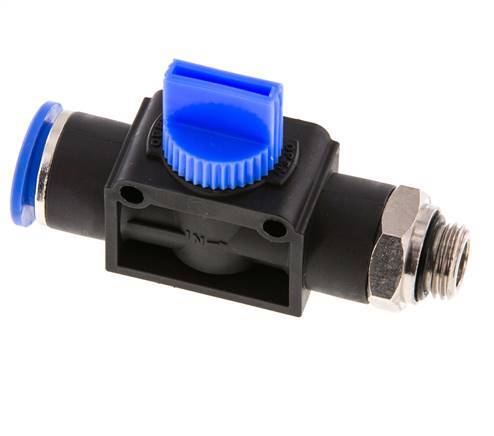 Válvula manual de cierre de 3/2 vías 12 mm - G1/4'' Plástico/Latón Ventilación por el lado de la rosca