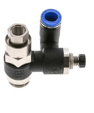 Silenciador de control de flujo Medidor de salida giratorio de 12 mm - G1/2''-G1/4'' Latón/PA 66 con válvula de retención accionada por piloto
