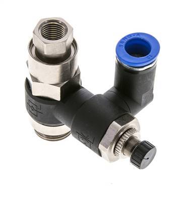 Silenciador de control de flujo Medidor de salida giratorio de 12 mm - G1/2''-G1/4'' Latón/PA 66 con válvula de retención accionada por piloto