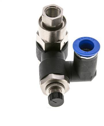 Silenciador de control de flujo Medidor de salida giratorio de 12 mm - G1/2''-G1/4'' Latón/PA 66 con válvula de retención accionada por piloto