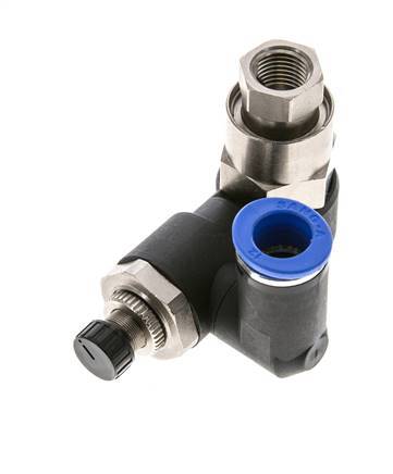 Silenciador de control de flujo Medidor de salida giratorio de 12 mm - G1/2''-G1/4'' Latón/PA 66 con válvula de retención accionada por piloto