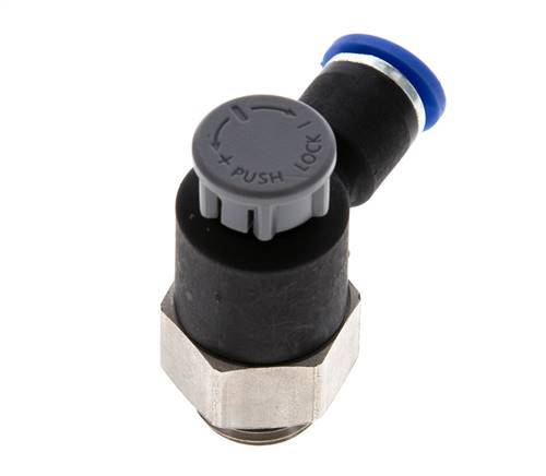 Válvula reguladora de caudal Codo de salida de contador 6 mm - G1/4'' Latón/PA 66 Tuerca de seguridad