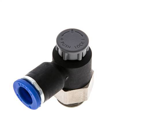 Válvula de control de flujo Codo de salida del medidor 8 mm - G1/4'' Latón/PA 66 Tuerca de seguridad