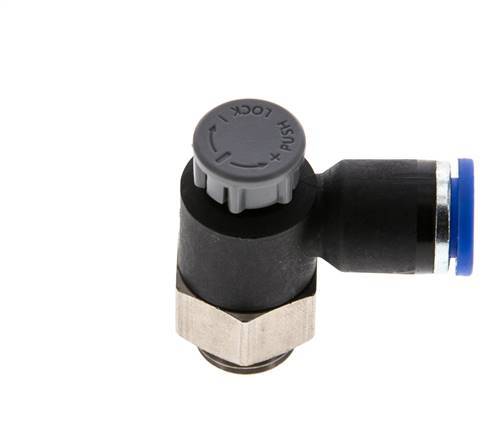 Válvula de control de flujo Codo de salida del medidor 8 mm - G1/4'' Latón/PA 66 Tuerca de seguridad