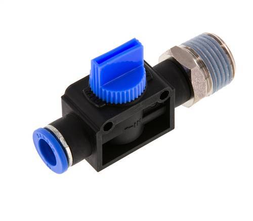 Válvula manual de cierre de 3/2 vías 10 mm - R1/2'' Plástico/Latón Ventilación del lado del tubo