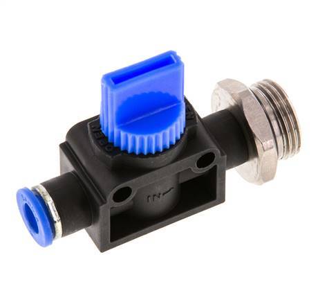 Válvula manual de cierre de 3/2 vías 6 mm - G3/8'' Plástico/Latón Ventilación por el lado de la rosca