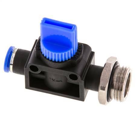 Válvula manual de cierre de 3/2 vías 6 mm - G3/8'' Plástico/Latón Ventilación por el lado de la rosca
