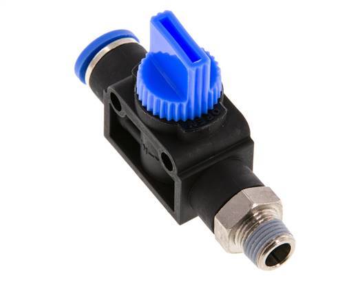 Válvula manual de cierre de 3/2 vías 8 mm - R1/8'' Plástico/Latón Ventilación por el lado de la rosca