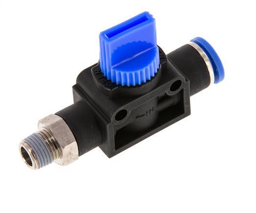 Válvula manual de cierre de 3/2 vías 8 mm - R1/8'' Plástico/Latón Ventilación por el lado de la rosca