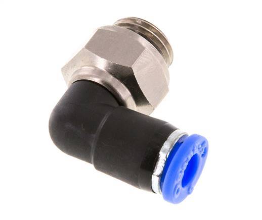 Codo de 6 mm y G1/4'' Junta giratoria con rosca macho Latón niquelado/PBT NBR Giratorio