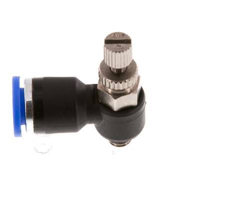 Flow Control Silencer Meter-Out Elbow 6 mm - M5 Brass/PA 66