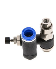 Silenciador de control de flujo Medidor de salida giratorio de 8 mm - G1/8''-M5 Latón/PA 66 con válvula de retención accionada por piloto