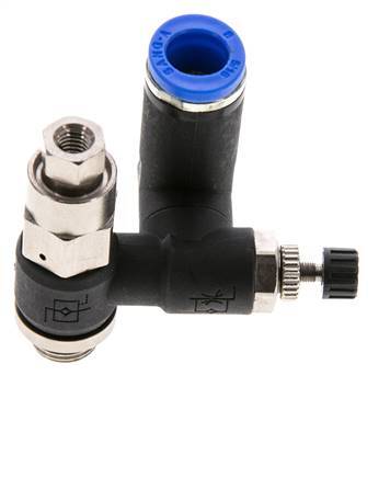 Silenciador de control de flujo Medidor de salida giratorio de 8 mm - G1/8''-M5 Latón/PA 66 con válvula de retención accionada por piloto