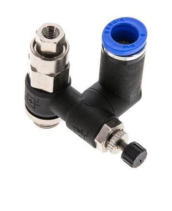 Silenciador de control de flujo Medidor de salida giratorio de 8 mm - G1/8''-M5 Latón/PA 66 con válvula de retención accionada por piloto