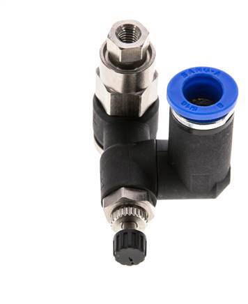 Silenciador de control de flujo Medidor de salida giratorio de 8 mm - G1/8''-M5 Latón/PA 66 con válvula de retención accionada por piloto