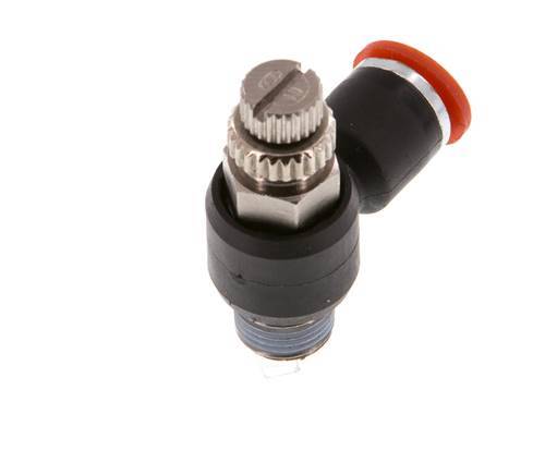 Silenciador de control de flujo Codo de entrada al medidor 6 mm - R1/8'' Latón/PA 66