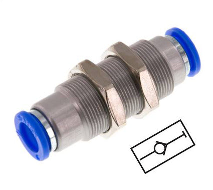 Push-In Fitting 8mm Auto Shut-Off Brass/PBT Bulkhead 0-10bar (0-145psi)