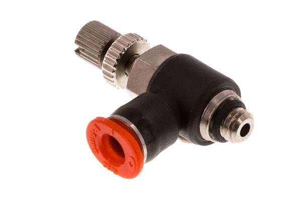 Flow Control Silencer Meter-In Elbow 4 mm - M5 Brass/PBT