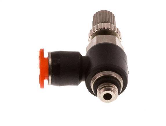 Flow Control Silencer Meter-In Elbow 4 mm - M5 Brass/PBT